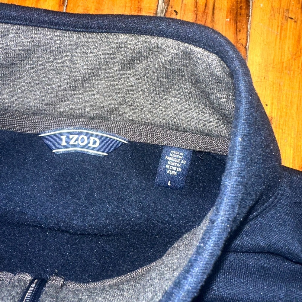 IZOD Sweater Vest Men's Large Navy Blue Fleece Sleeveless Full Zip Performance - Picture 5 of 7